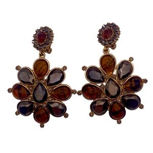 Vintage Graziano Italy Statement Earrings Faux Amber in Gold Tone